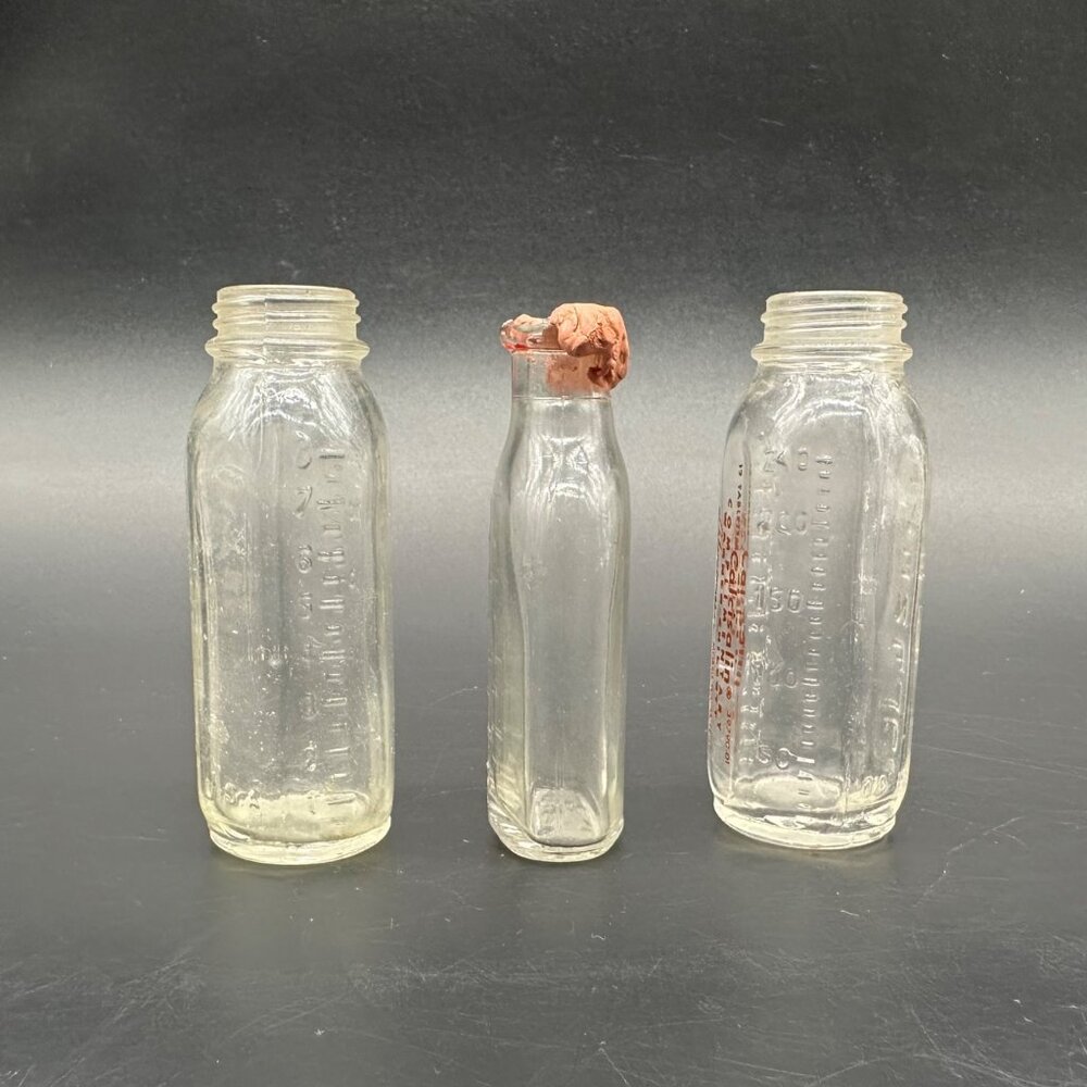 Vintage Glass Baby Bottles Evenflo Calcisalin Sample 1950s Nursery Decor - Picture 2 of 10